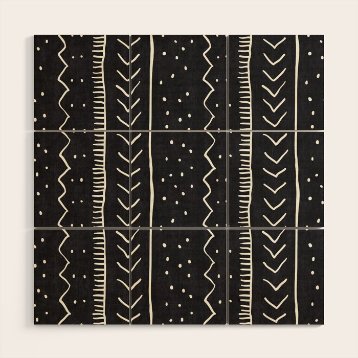 Cute Geometric Stripe in Black and White Wood Wall Art Gallery Image 1