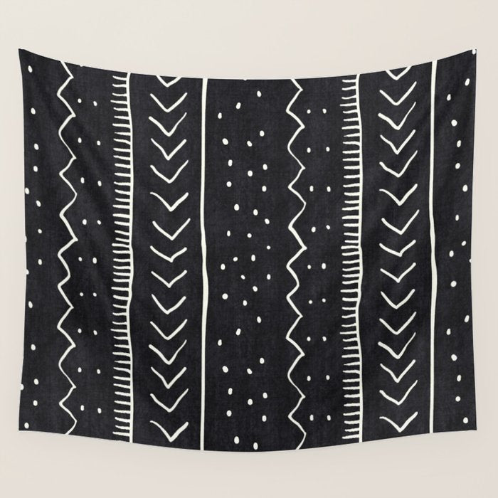 Cute Geometric Stripe in Black and White Wall Tapestry Gallery Image 4