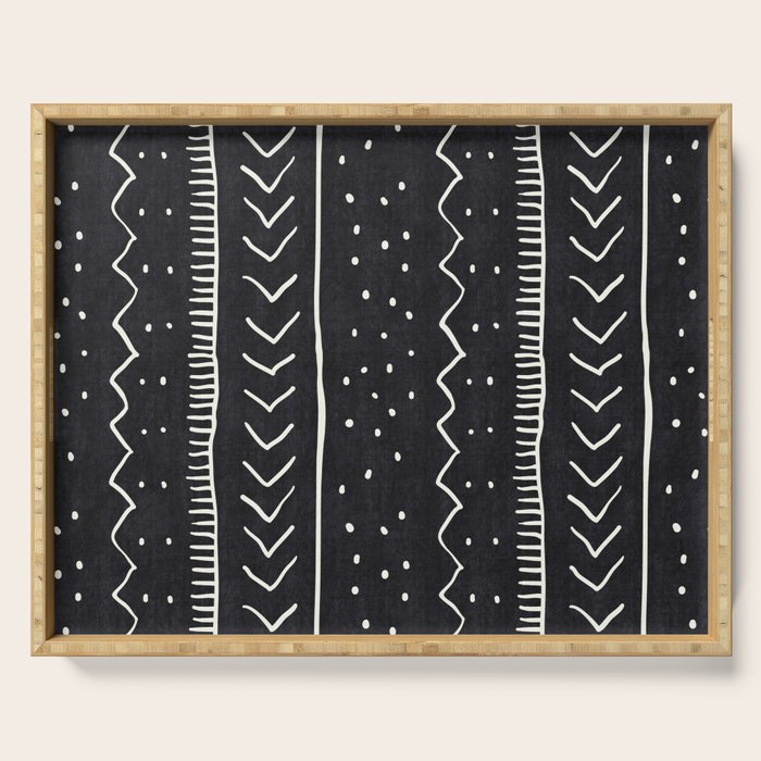 Cute Geometric Stripe in Black and White Serving Tray Gallery Image 1