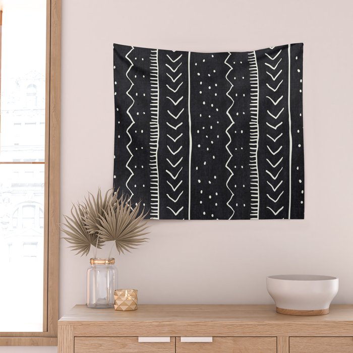 Cute Geometric Stripe in Black and White Wall Tapestry Gallery Image 2