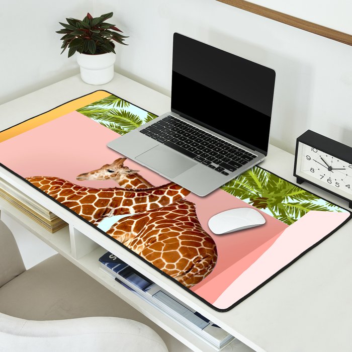 Giraffe Villa | Contemporary Modern Architecture Digital Graphic Art | Wildlife Animals Palm Exotic Desk Mat Gallery Image 2