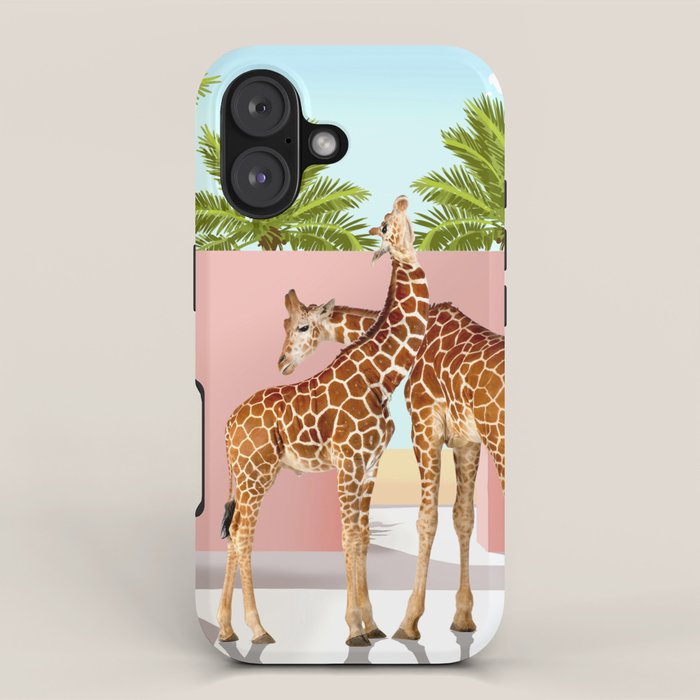 Giraffe Villa | Contemporary Modern Architecture Digital Graphic Art | Wildlife Animals Palm Exotic iPhone Case Gallery Image 1