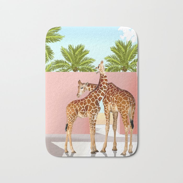 Giraffe Villa | Contemporary Modern Architecture Digital Graphic Art | Wildlife Animals Palm Exotic Bath Mat Gallery Image 1