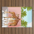 Giraffe Villa | Contemporary Modern Architecture Digital Graphic Art | Wildlife Animals Palm Exotic Outdoor Rug Gallery Image 1