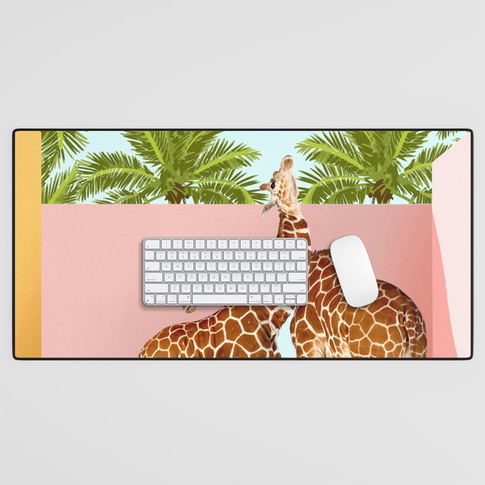 Giraffe Villa | Contemporary Modern Architecture Digital Graphic Art | Wildlife Animals Palm Exotic Desk Mat Gallery Image 1