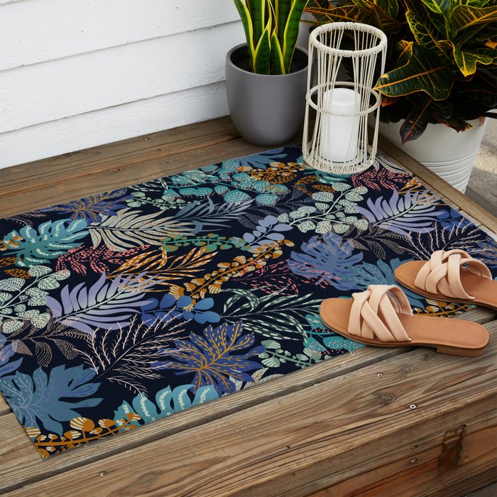 tropical blue night leaves Outdoor Rug Gallery Image 2