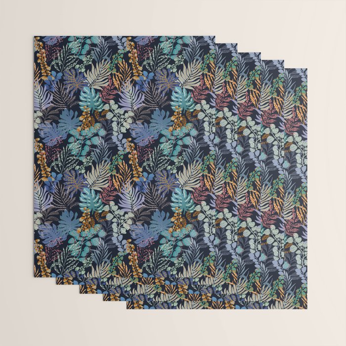 tropical blue night leaves Wrapping Paper Gallery Image 3