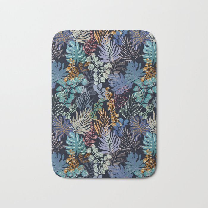 tropical blue night leaves Bath Mat Gallery Image 1