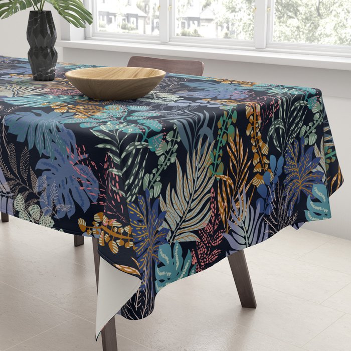 tropical blue night leaves Tablecloth Gallery Image 3