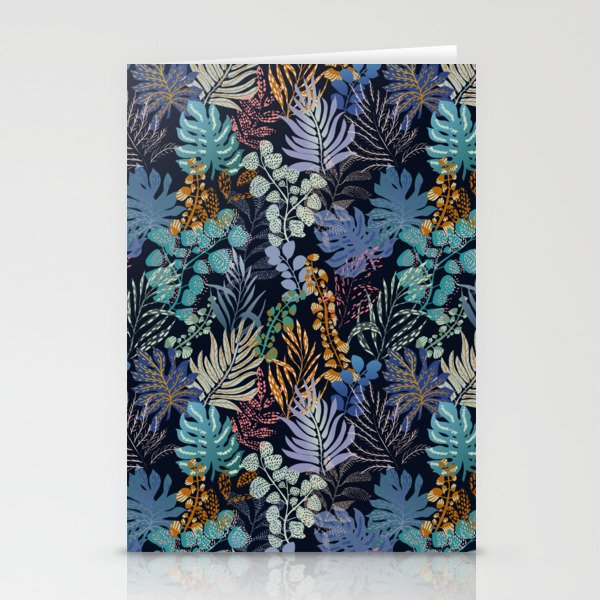 tropical blue night leaves Stationery Card Gallery Image 1