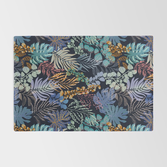 tropical blue night leaves Rug Gallery Image 2