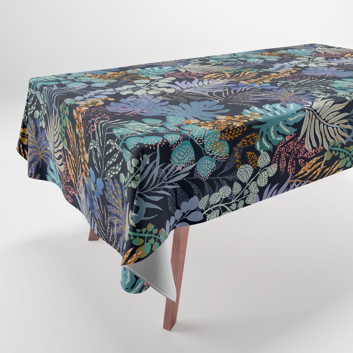 tropical blue night leaves Tablecloth Gallery Image 1