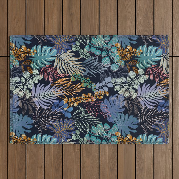 tropical blue night leaves Outdoor Rug Gallery Image 1