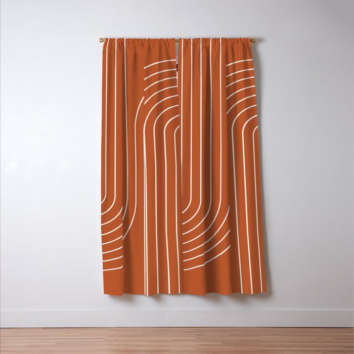 Minimal Line Curvature IX Red Mid Century Modern Arch Abstract Window Curtain Gallery Image 3