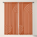 Minimal Line Curvature IX Red Mid Century Modern Arch Abstract Window Curtain Gallery Image 5