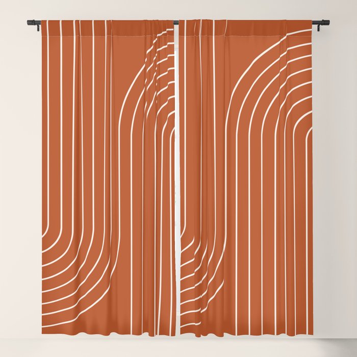 Minimal Line Curvature IX Red Mid Century Modern Arch Abstract Window Curtain Gallery Image 5