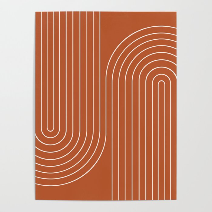 Minimal Line Curvature IX Red Mid Century Modern Arch Abstract Poster Gallery Image 1