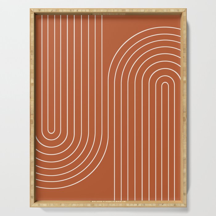 Minimal Line Curvature IX Red Mid Century Modern Arch Abstract Serving Tray Gallery Image 1