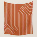 Minimal Line Curvature IX Red Mid Century Modern Arch Abstract Wall Tapestry Gallery Image 4