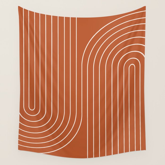 Minimal Line Curvature IX Red Mid Century Modern Arch Abstract Wall Tapestry Gallery Image 4