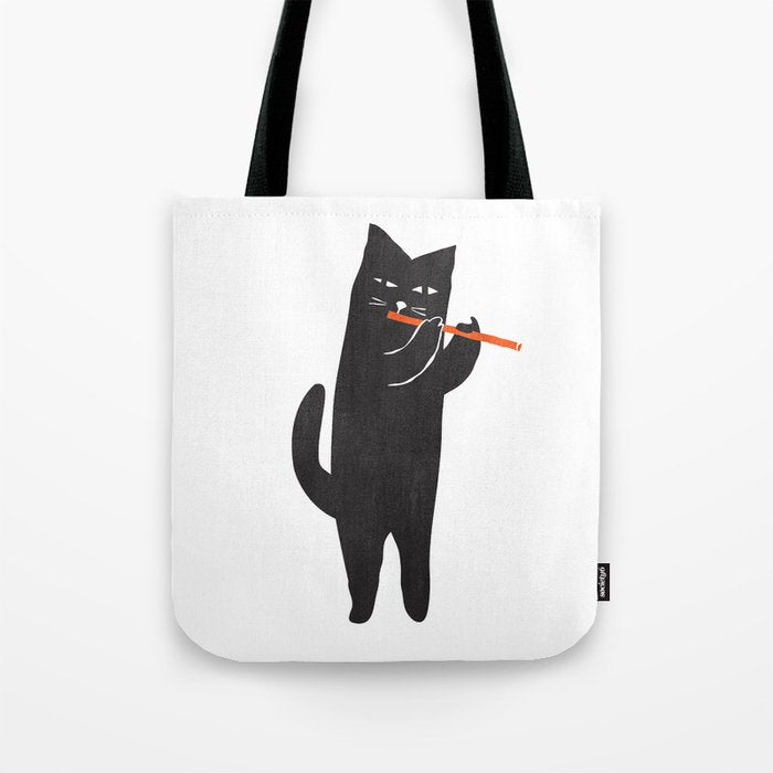 Black cat with flute Tote Bag Gallery Image 1