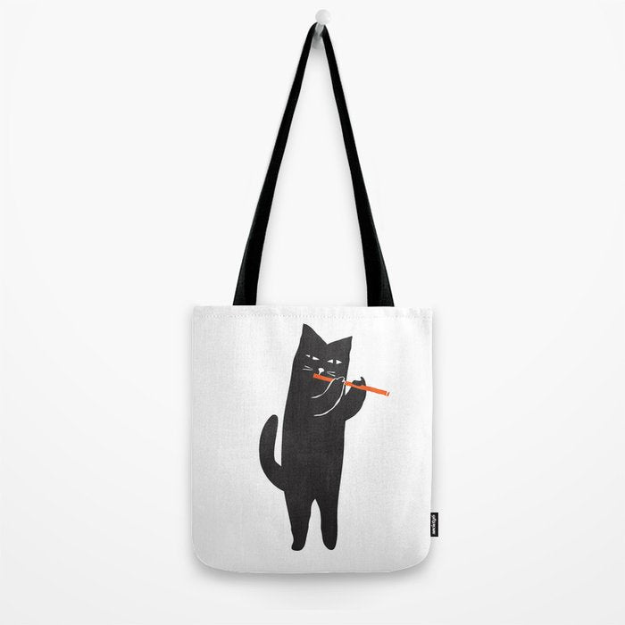Black cat with flute Tote Bag Gallery Image 2