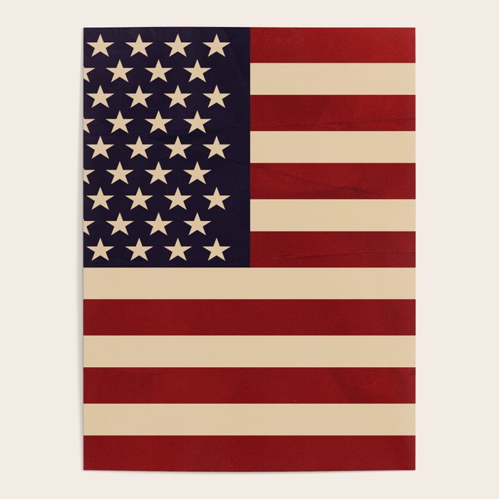 American Flag Vintage Americana Red Navy Blue Beige Poster Gallery Image 4