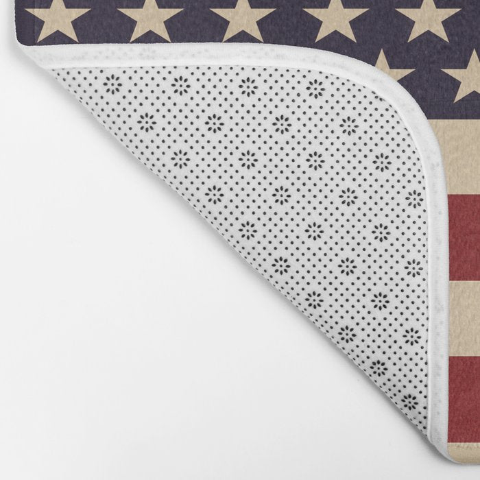 American Flag Vintage Americana Red Navy Blue Beige Bath Mat Gallery Image 2