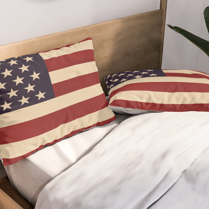 American Flag Vintage Americana Red Navy Blue Beige Pillow Sham Gallery Image 2