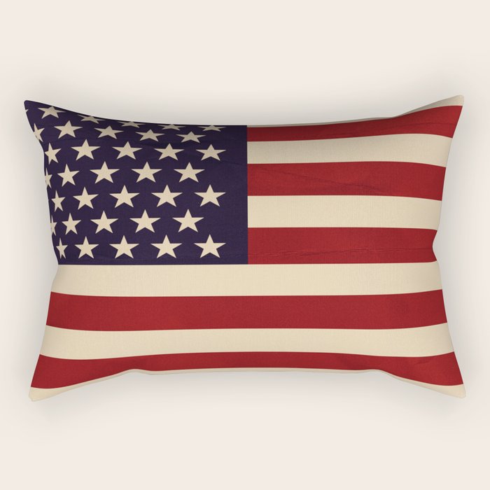 American Flag Vintage Americana Red Navy Blue Beige Rectangular Pillow Gallery Image 1