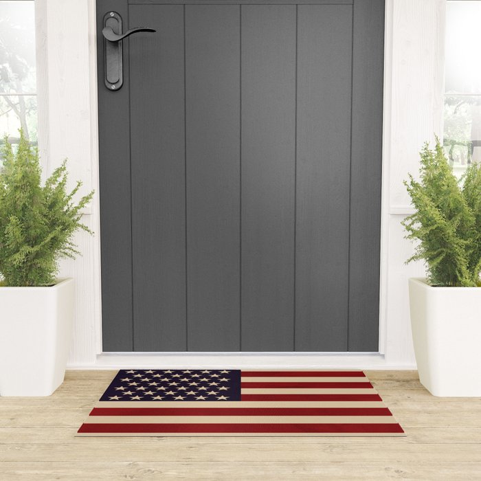 American Flag Vintage Americana Red Navy Blue Beige Welcome Mat Gallery Image 3