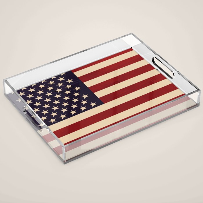 American Flag Vintage Americana Red Navy Blue Beige Acrylic Tray Gallery Image 1