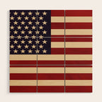 American Flag Vintage Americana Red Navy Blue Beige Wood Wall Art Gallery Image 1