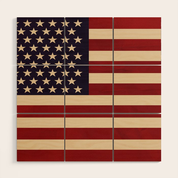American Flag Vintage Americana Red Navy Blue Beige Wood Wall Art Gallery Image 1