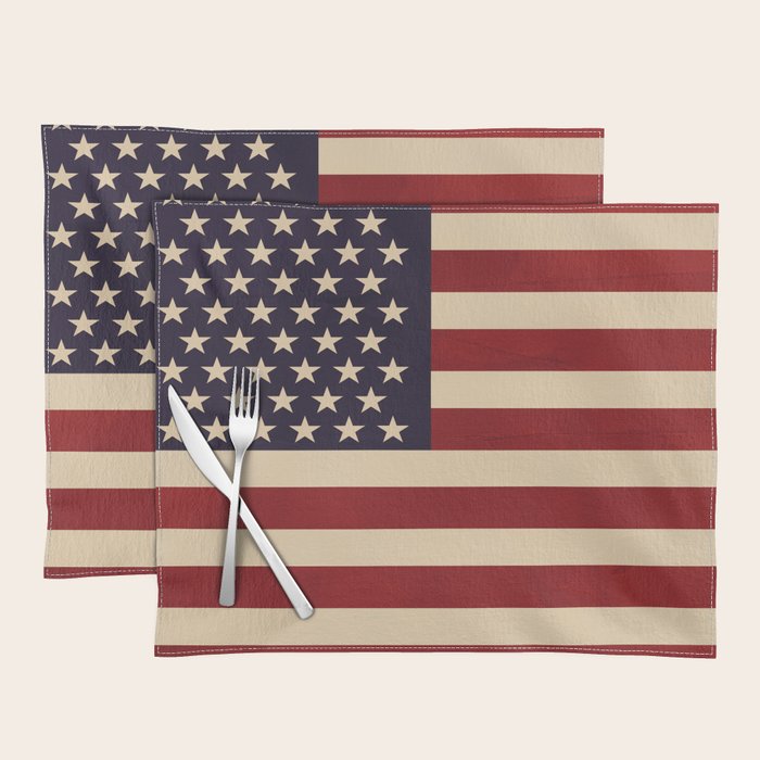 American Flag Vintage Americana Red Navy Blue Beige Placemat Gallery Image 1