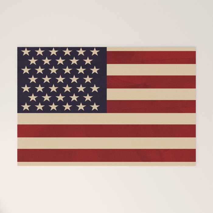 American Flag Vintage Americana Red Navy Blue Beige Welcome Mat Gallery Image 1