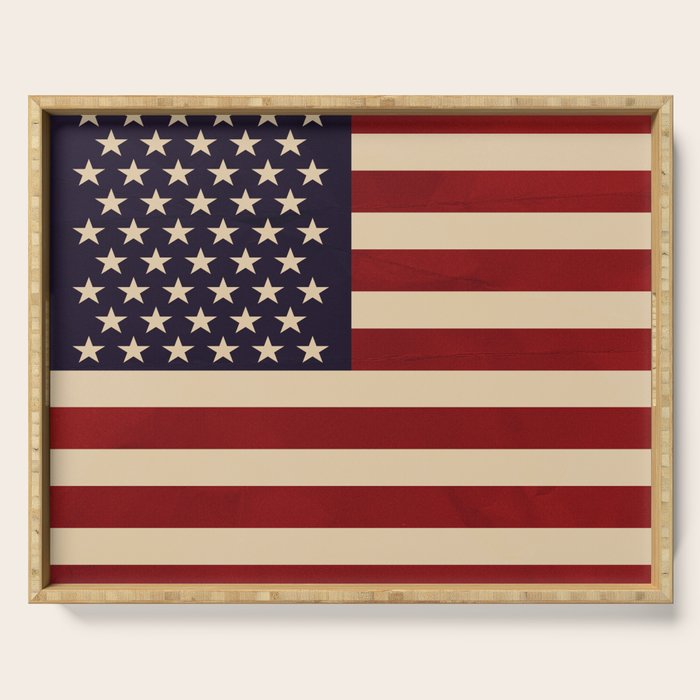 American Flag Vintage Americana Red Navy Blue Beige Serving Tray Gallery Image 1