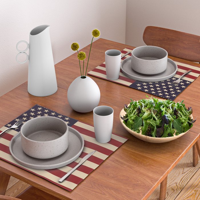 American Flag Vintage Americana Red Navy Blue Beige Placemat Gallery Image 2