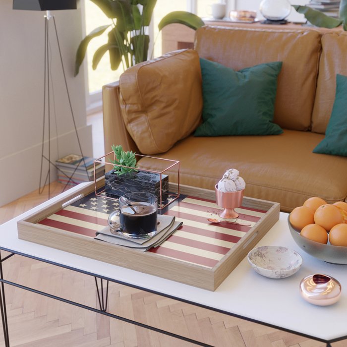 American Flag Vintage Americana Red Navy Blue Beige Serving Tray Gallery Image 2