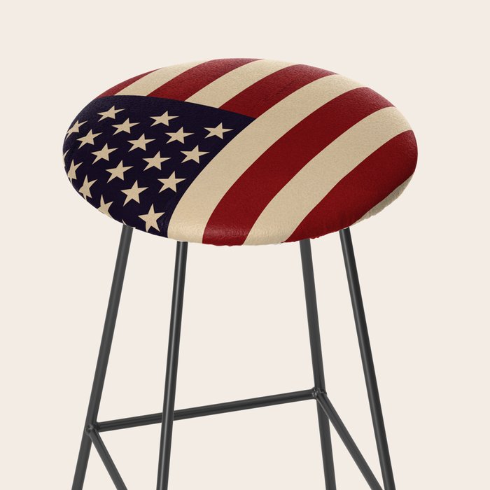 American Flag Vintage Americana Red Navy Blue Beige Stool Gallery Image 2