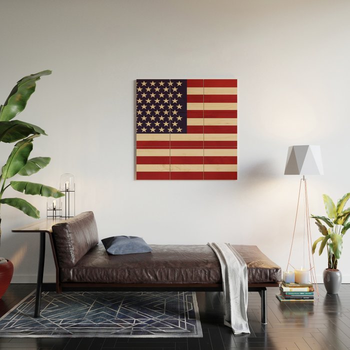 American Flag Vintage Americana Red Navy Blue Beige Wood Wall Art Gallery Image 2