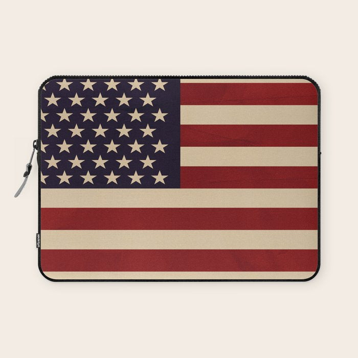 American Flag Vintage Americana Red Navy Blue Beige Laptop Sleeve Gallery Image 1
