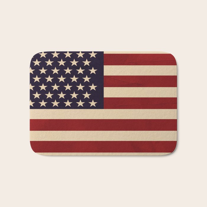 American Flag Vintage Americana Red Navy Blue Beige Bath Mat Gallery Image 1
