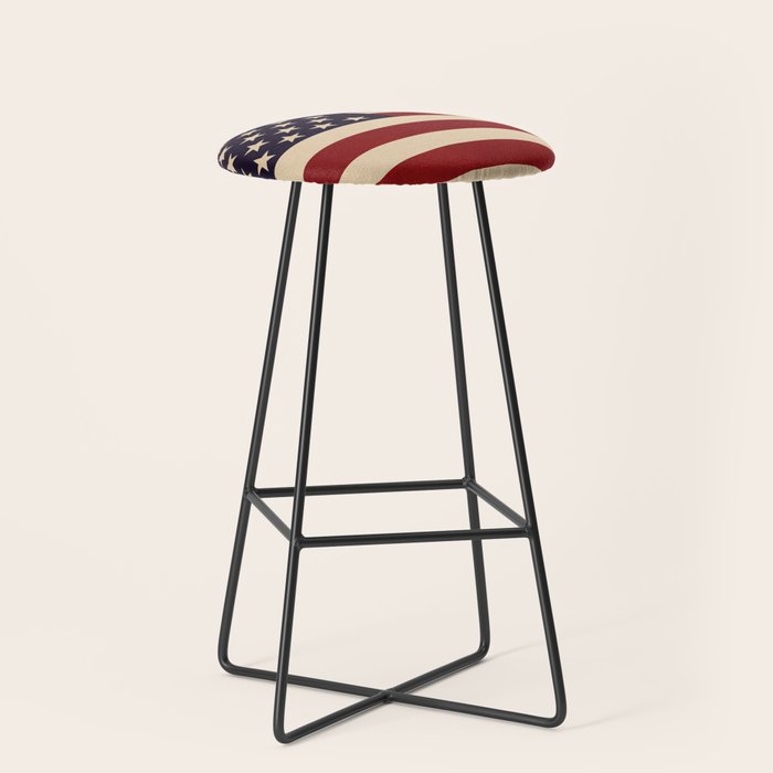 American Flag Vintage Americana Red Navy Blue Beige Stool Gallery Image 1