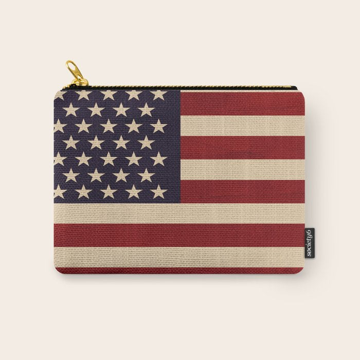 American Flag Vintage Americana Red Navy Blue Beige Carry All Pouch Gallery Image 1