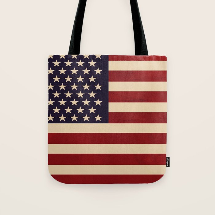 American Flag Vintage Americana Red Navy Blue Beige Tote Bag Gallery Image 1