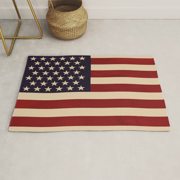 American Flag Vintage Americana Red Navy Blue Beige Rug Gallery Image 1