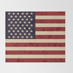 American Flag Vintage Americana Red Navy Blue Beige Throw Blanket Gallery Image 2