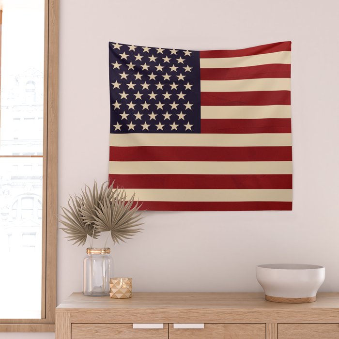 American Flag Vintage Americana Red Navy Blue Beige Wall Tapestry Gallery Image 2