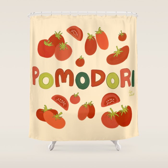 Hand Drawn Italian Roman Pomodori Tomato Classic Mediterranean Art Shower Curtain Gallery Image 1